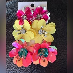 FLOWER SEQUIN DANGLE EARRINGS